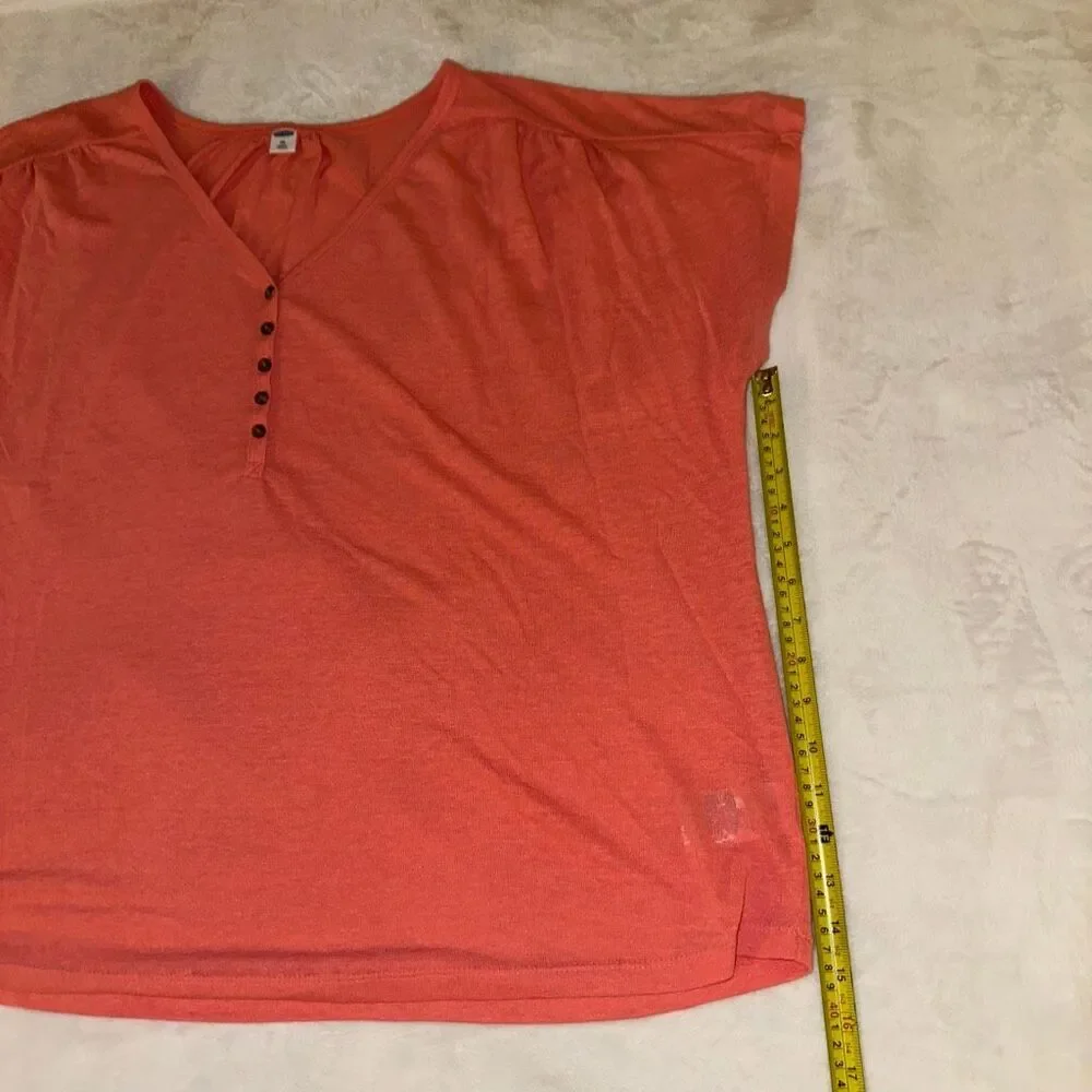Old Navy Women’s XXL Linen Blend Short Sleeve Quarter Button Shirt Coral NWOT